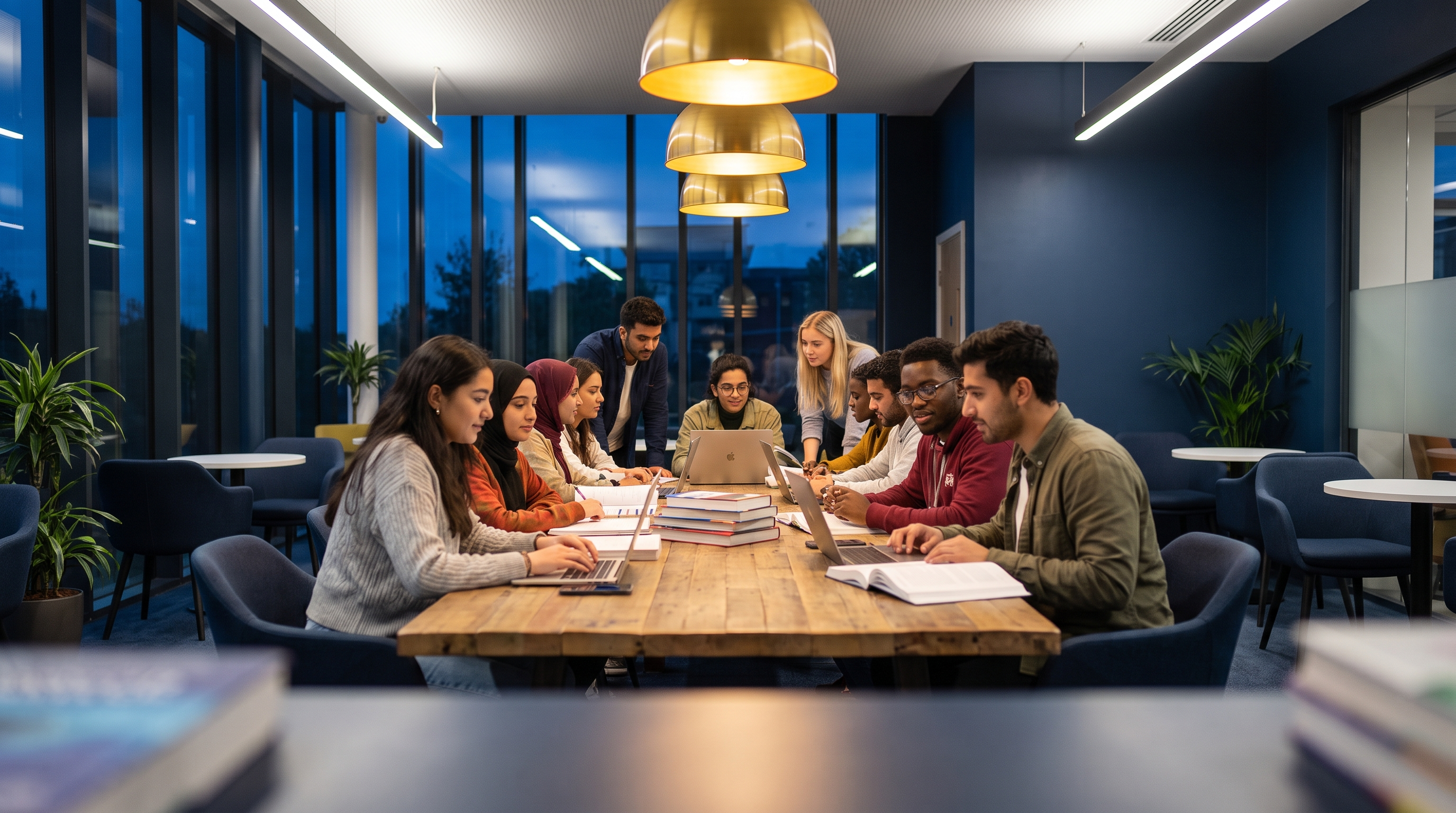 Students in a foundation-level business classroom, representing OTHM Level 4 diplomas