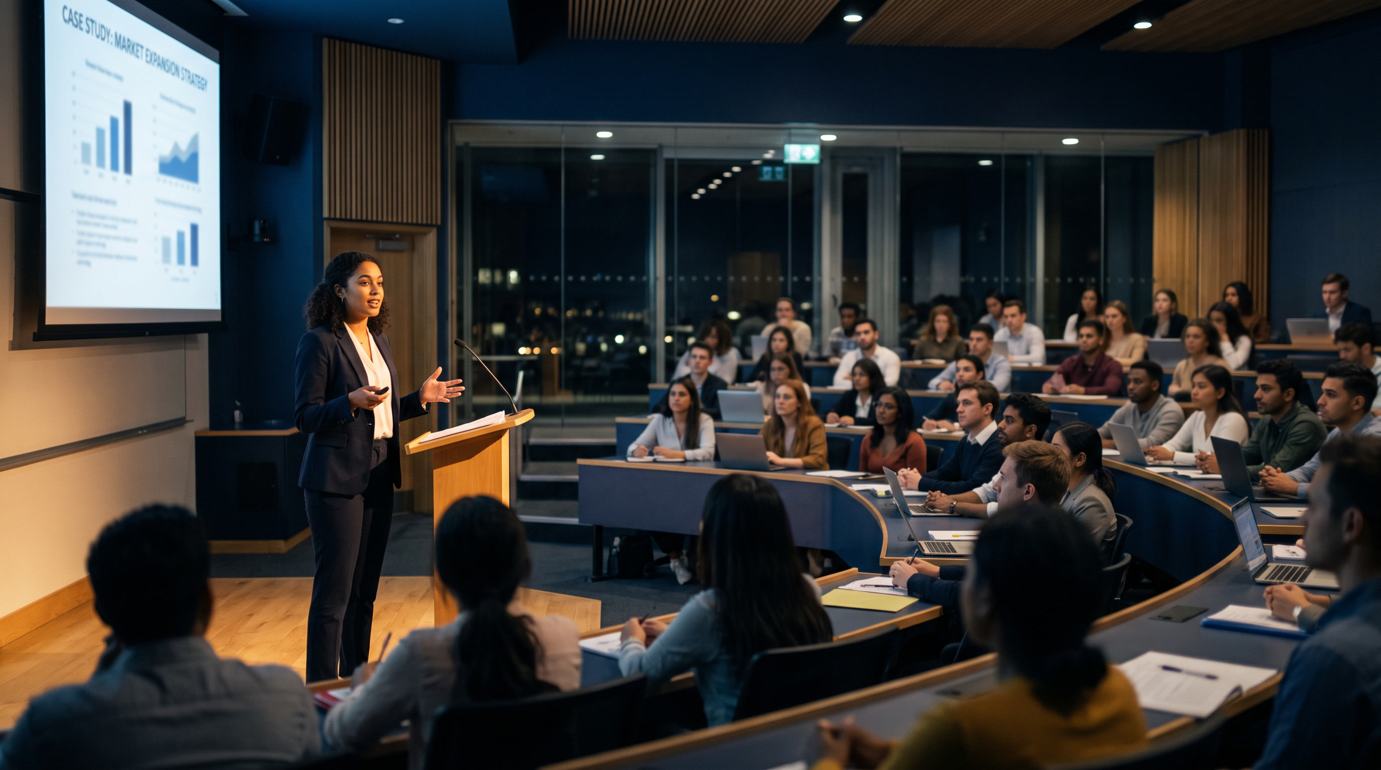 Students in a second-year business classroom, representing OTHM Level 5 diplomas